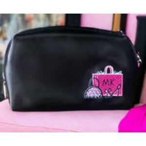 Mary Kay Girlfriend Makeup Cosmetic Case Bag Faux Leather Embroidered Black‎ New